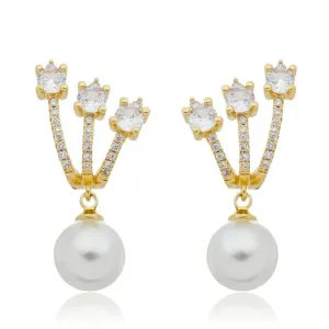 BRINCO 3 GOTAS DE ZIRCÔNIAS E PÉROLA PENDURADA