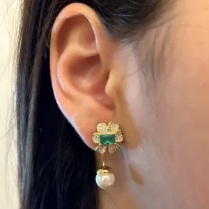 BRINCO EAR JACKET LAÇO CRAVEJADO E PÉROLA