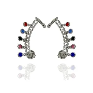 BRINCO EAR CUFF ELOS CORRENTE ZIRCÔNIAS COLORS PENDURADAS