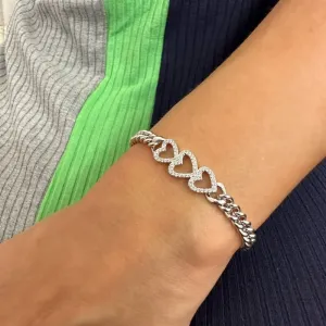 PULSEIRA CORRENTE GRUMET 3 CORAÇÕES CRAVEJADOS
