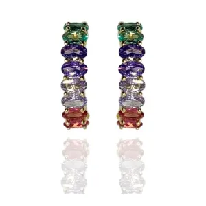 BRINCO EAR HOOK  PEDRAS OVAIS COLORIDAS