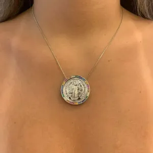 COLAR MEDALHA SÃO BENTO CRAVAÇÃO COLORIDA