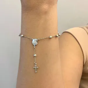 PULSEIRA TERÇO BOLAS CRAQUELADAS E MEDALHA SAGRADO CORAÇÃO