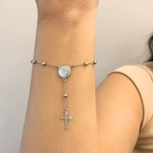 PULSEIRA TERÇO BOLINHA LISA E MEDALHA SÃO BENTO