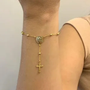PULSEIRA TERÇO BOLINHA LISA E MEDALHA SÃO BENTO