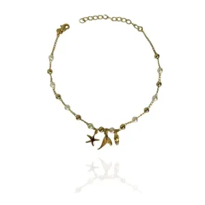 TORNOZELEIRA PINGENTE MAR COM BOLAS E PÉROLAS