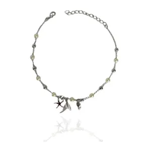 TORNOZELEIRA PINGENTE MAR COM BOLAS E PÉROLAS