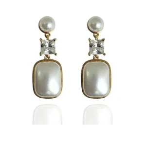 BRINCO FESTA PÉROLAS E ZIRCÔNIA QUADRADA