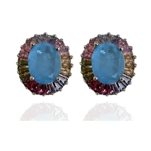 BRINCO OVAL COM BAGUETES EM VOLTA DA PEDRA