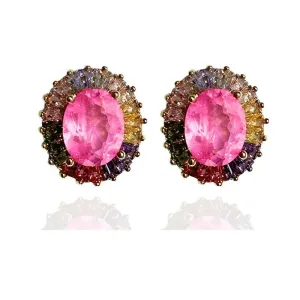 BRINCO OVAL COM BAGUETES EM VOLTA DA PEDRA