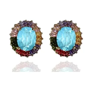 BRINCO OVAL COM BAGUETES EM VOLTA DA PEDRA