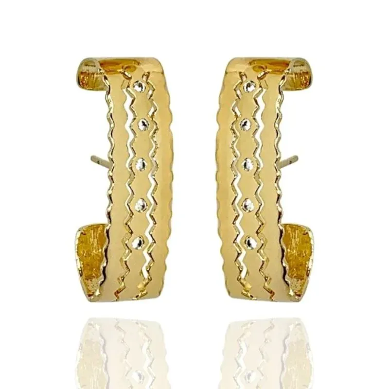 BRINCO EAR HOOK 3 AROS COM ONDAS E ZIRCÔNIAS