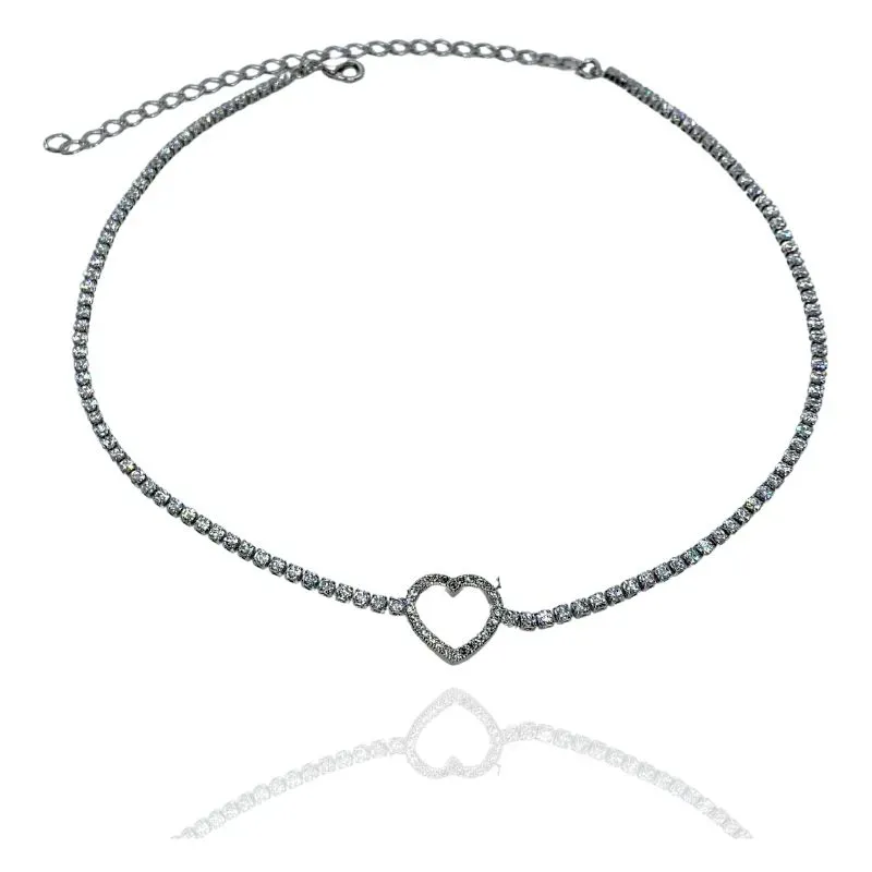 CHOKER RIVIERA E CORAÇÃO VAZADO CRAVEJADO