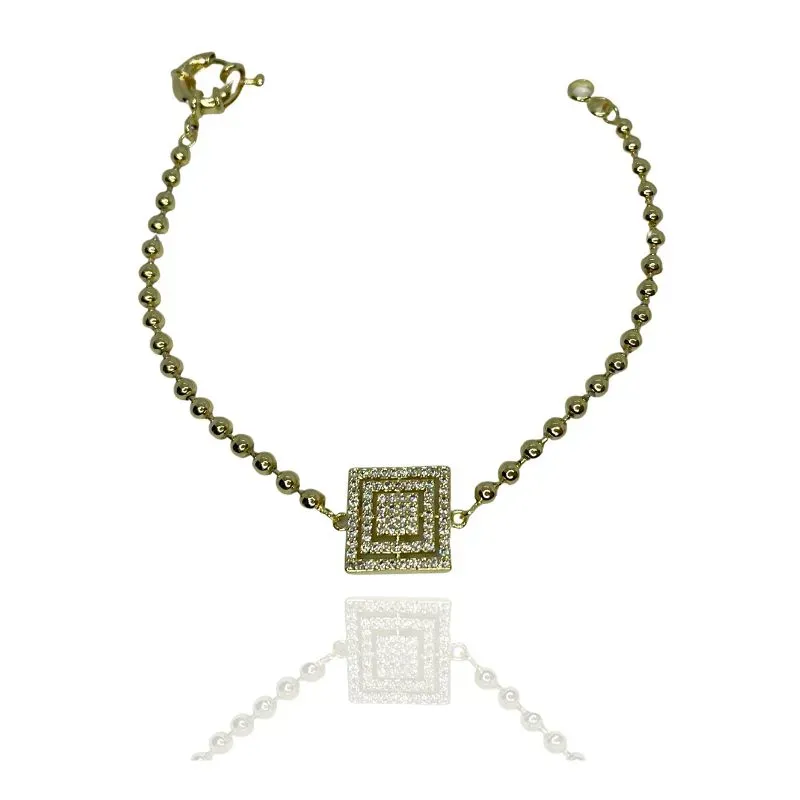 PULSEIRA DE BOLINHAS COM QUADRADO NO MEIO TODO CRAVEJADO