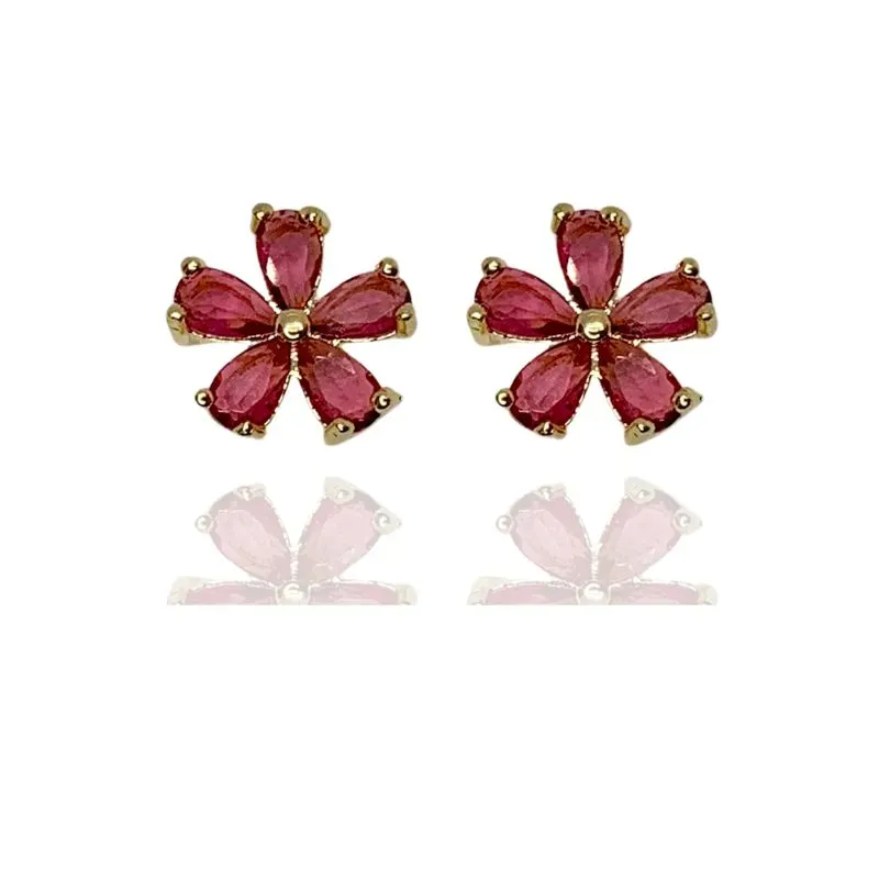 BRINCO FLOR PÉTALAS DE ZIRCÔNIA EM FORMATO DE GOTA