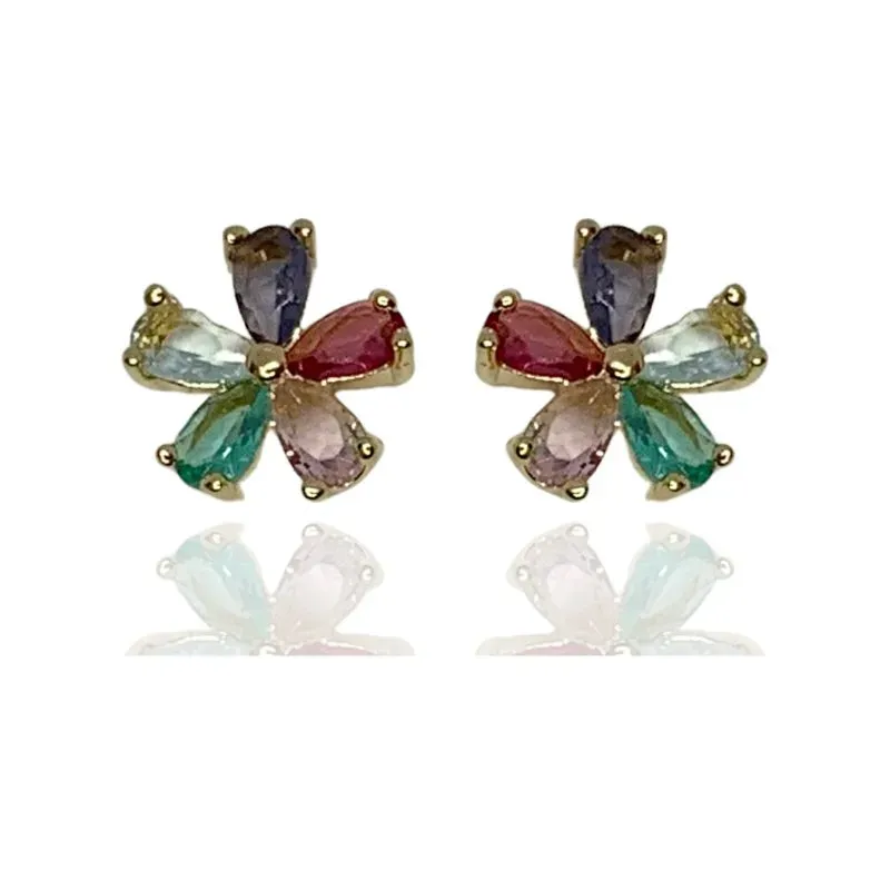 BRINCO FLOR PÉTALAS DE ZIRCÔNIA EM FORMATO DE GOTA