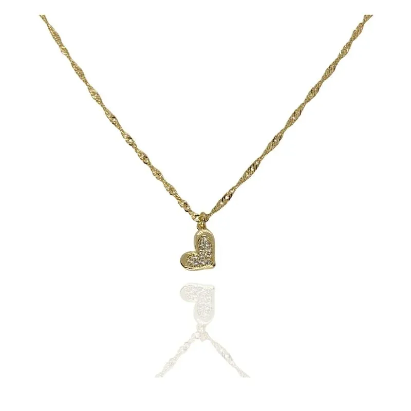 CHOKER CORRENTE TORCIDA E PINGENTE CORAÇÃO CRAVEJADO