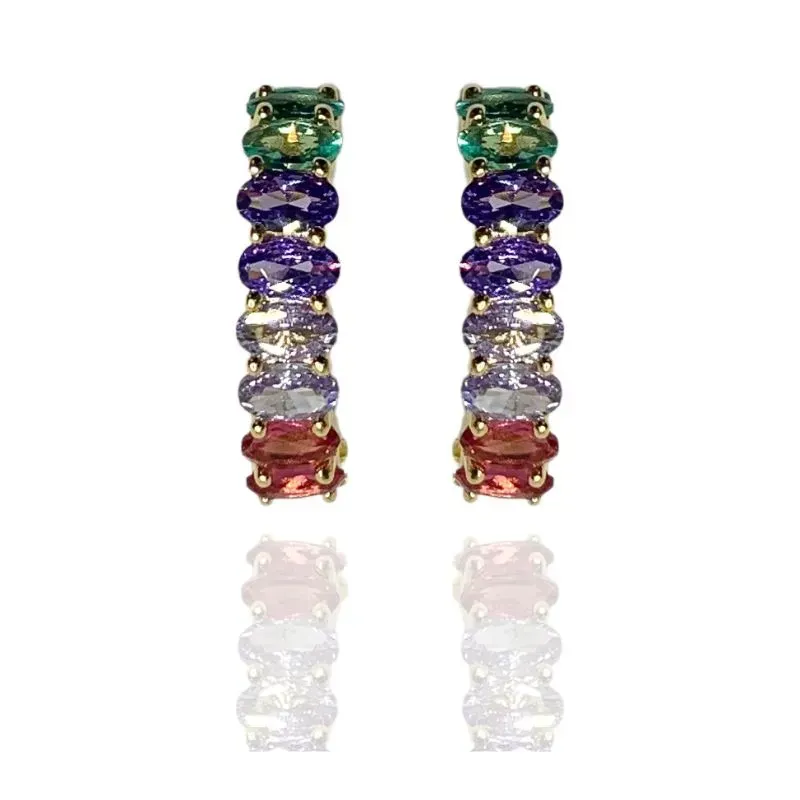 BRINCO EAR HOOK  PEDRAS OVAIS COLORIDAS