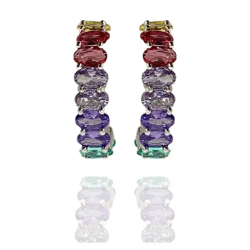 BRINCO EAR HOOK  PEDRAS OVAIS COLORIDAS