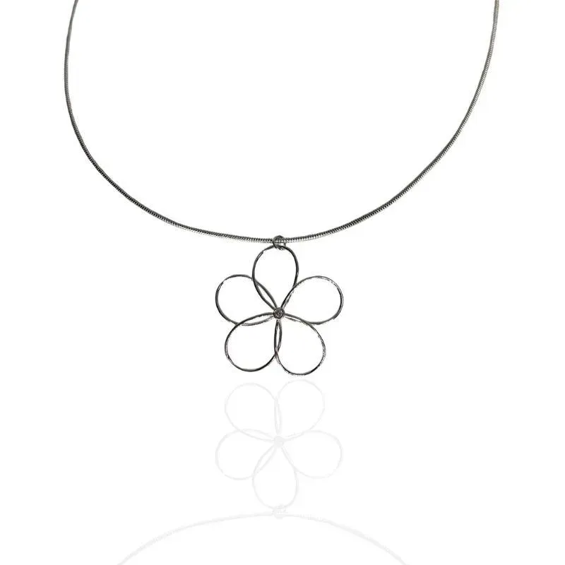 COLAR ARO COM PINGENTE FLOR DE FIO E ZIRCÔNIA