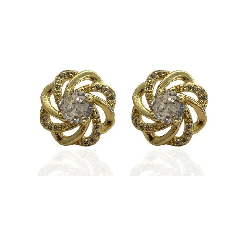 BRINCO FLOR DE ELOS COM ZIRCÔNIA GRANDE NO MEIO