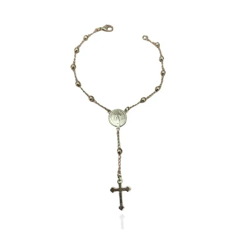 PULSEIRA TERÇO BOLINHA LISA E MEDALHA SÃO BENTO
