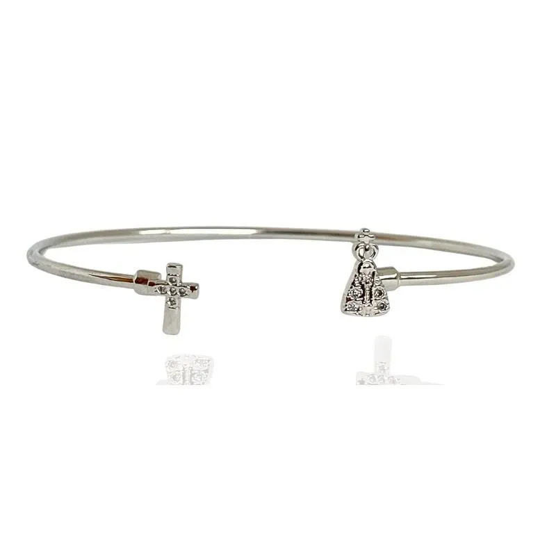 BRACELETE FINO CRUZ E NOSSA SENHORA NAS PONTAS