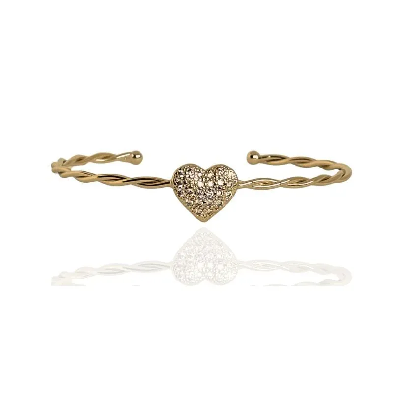 BRACELETE TRANÇADO COM CORAÇÃO CRAVEJADO