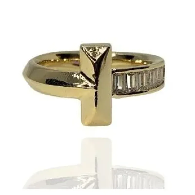 ANEL RÉPLICA TIFFANY COM BAGUETES DO LADO