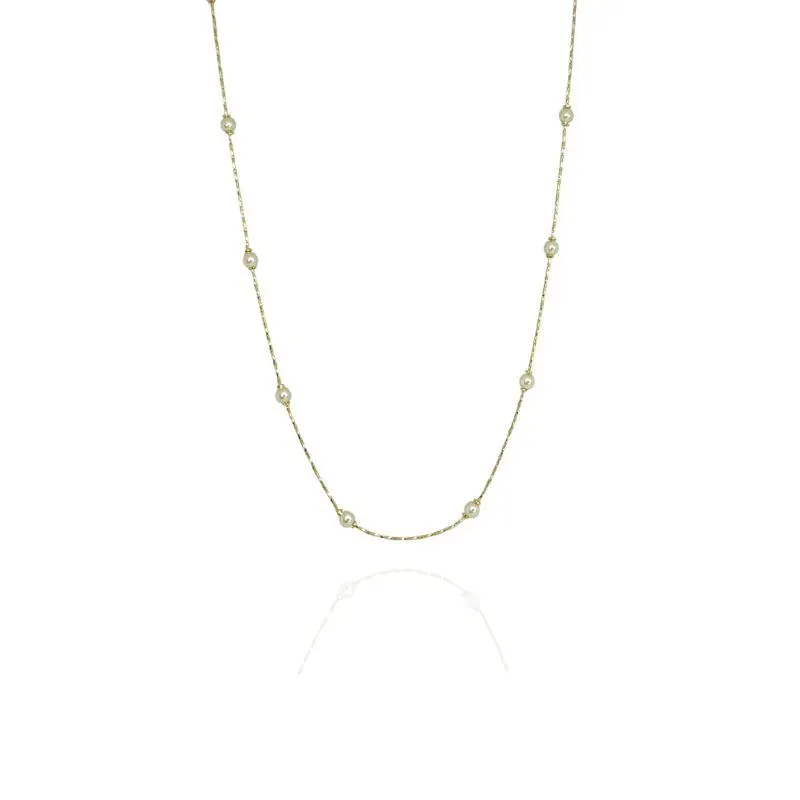 COLAR LONGO CORRENTE DIAMANTADA E PÉROLAS