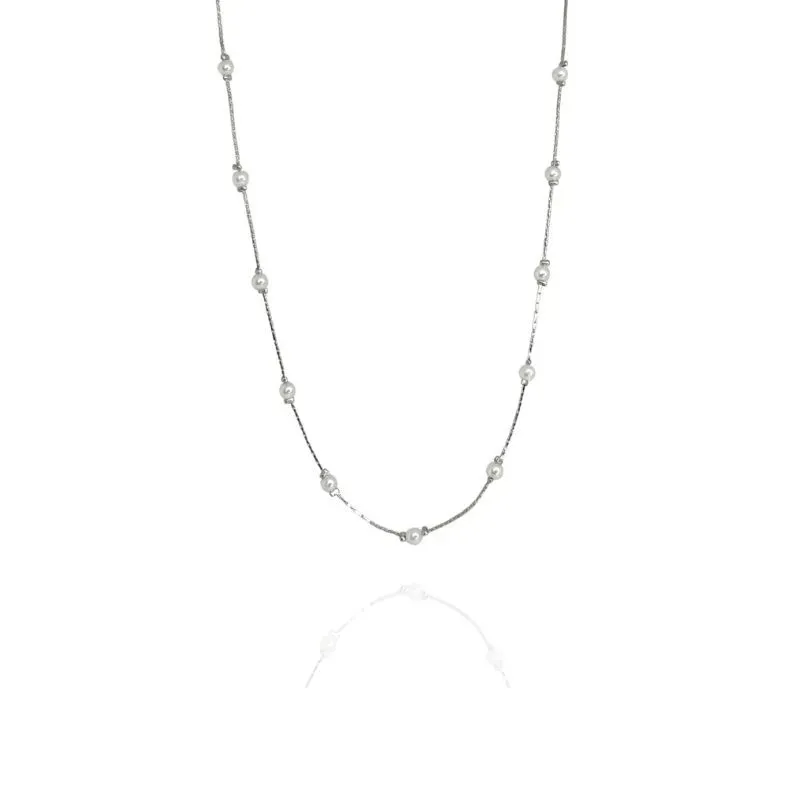 COLAR LONGO CORRENTE DIAMANTADA E PÉROLAS