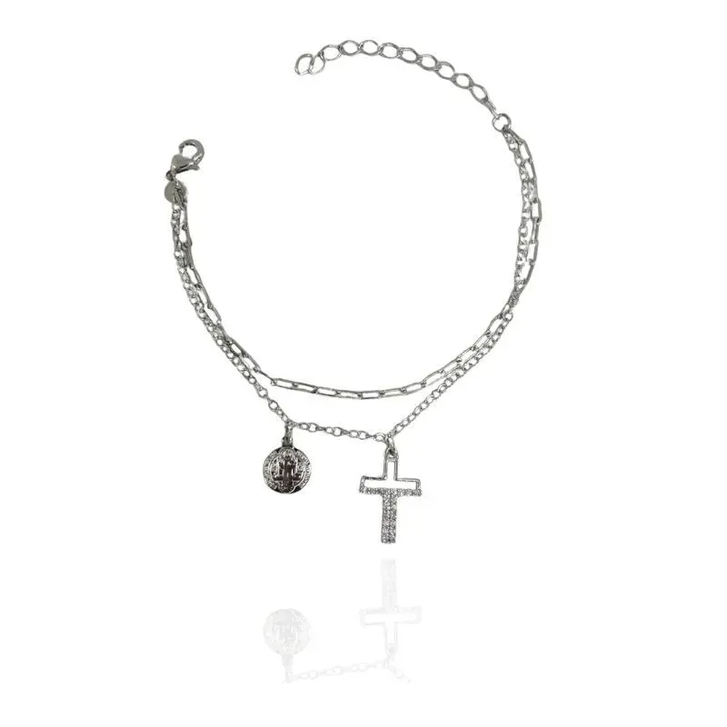 PULSEIRA DUPLA SÃO BENTO CRUZ CRAVEJADA