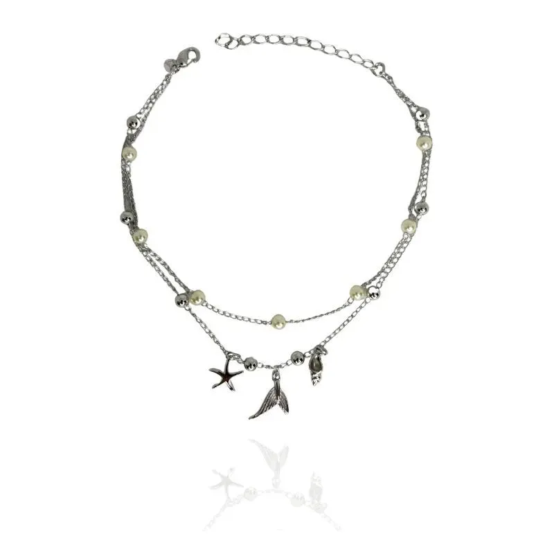 TORNOZELEIRA DUPLA PINGENTES MAR