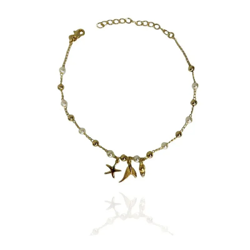 TORNOZELEIRA PINGENTE MAR COM BOLAS E PÉROLAS
