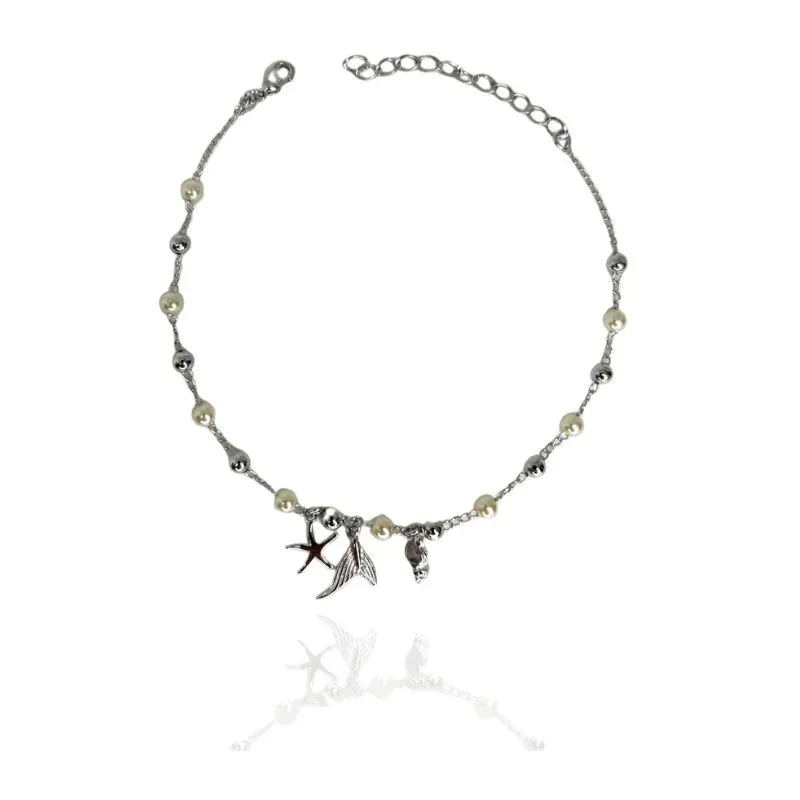 TORNOZELEIRA PINGENTE MAR COM BOLAS E PÉROLAS
