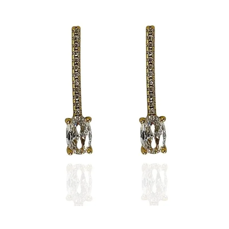 BRINCO PALITO CRAVEJADO COM PEDRA OVAL NA PONTA