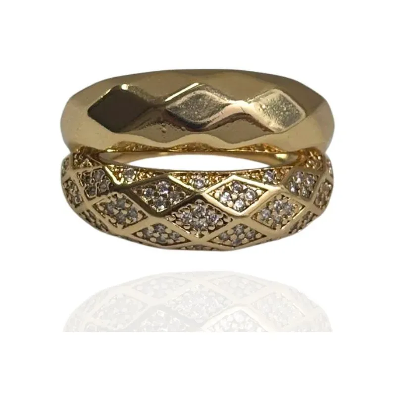 ANEL DUAS FAIXAS LARGAS CRAVEJADO