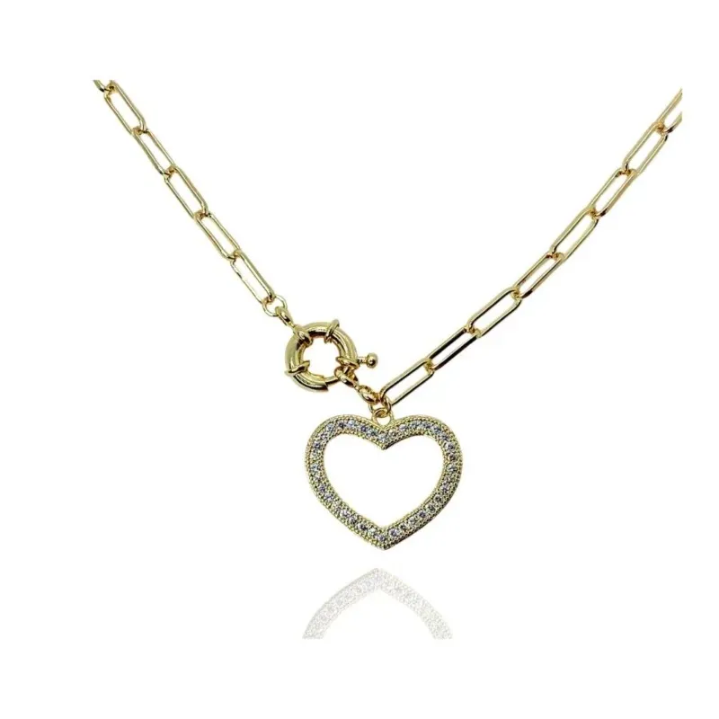 COLAR CORRENTE CARTIER FECHO BOIA E CORAÇÃO CRAVEJADO PENDURADO COLAR CORRENTE CARTIER FECHO BOIA E CORAÇÃO CRAVEJADO PENDURADO