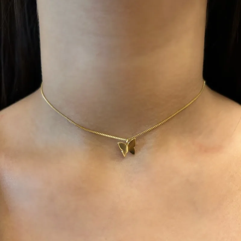 CHOKER CORRENTE VENEZIANA E PINGENTE BORBOLETA LISA