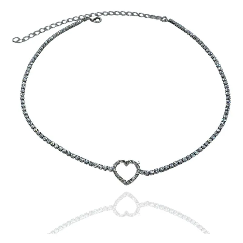 CHOKER RIVIERA E CORAÇÃO VAZADO CRAVEJADO