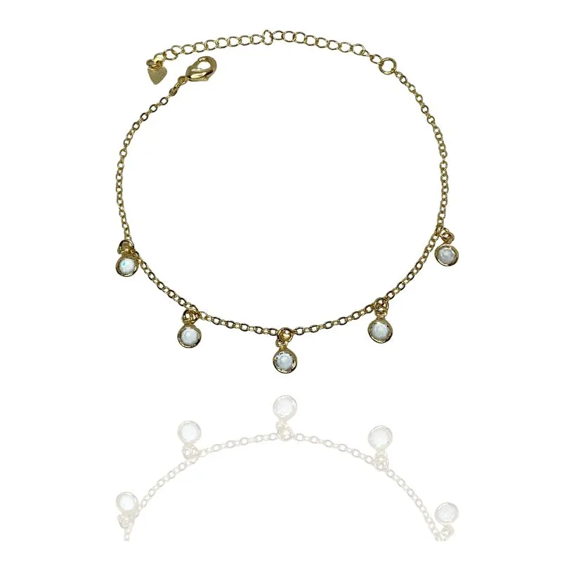 PULSEIRA CORRENTE ELOS FINOS COM ZIRCÔNIAS REDONDAS PENDURADAS