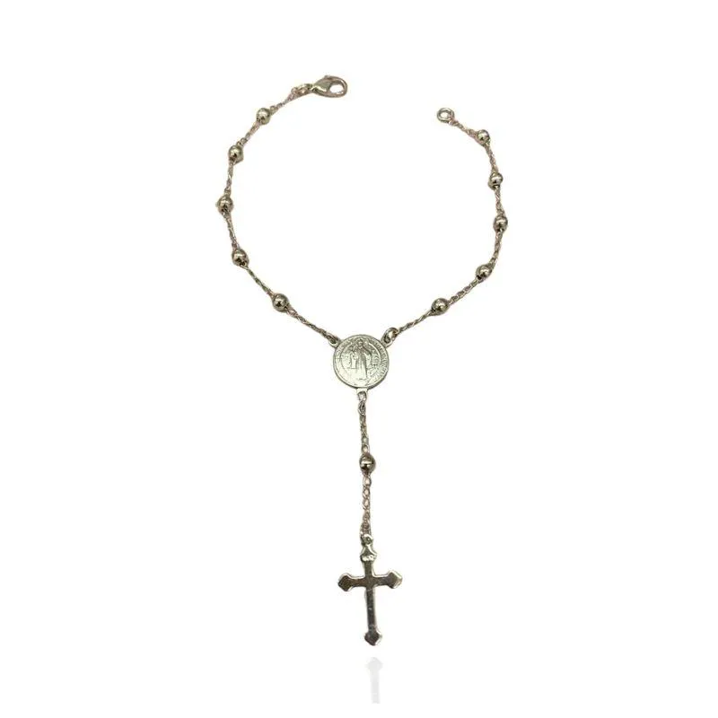 PULSEIRA TERÇO BOLINHA LISA E MEDALHA SÃO BENTO