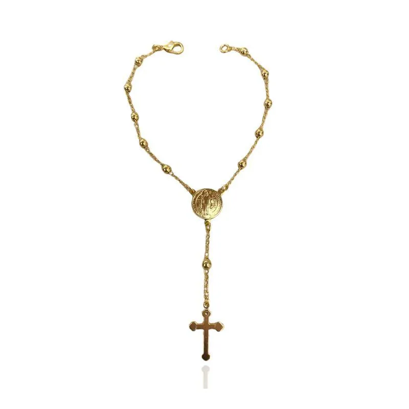PULSEIRA TERÇO BOLINHA LISA E MEDALHA SÃO BENTO