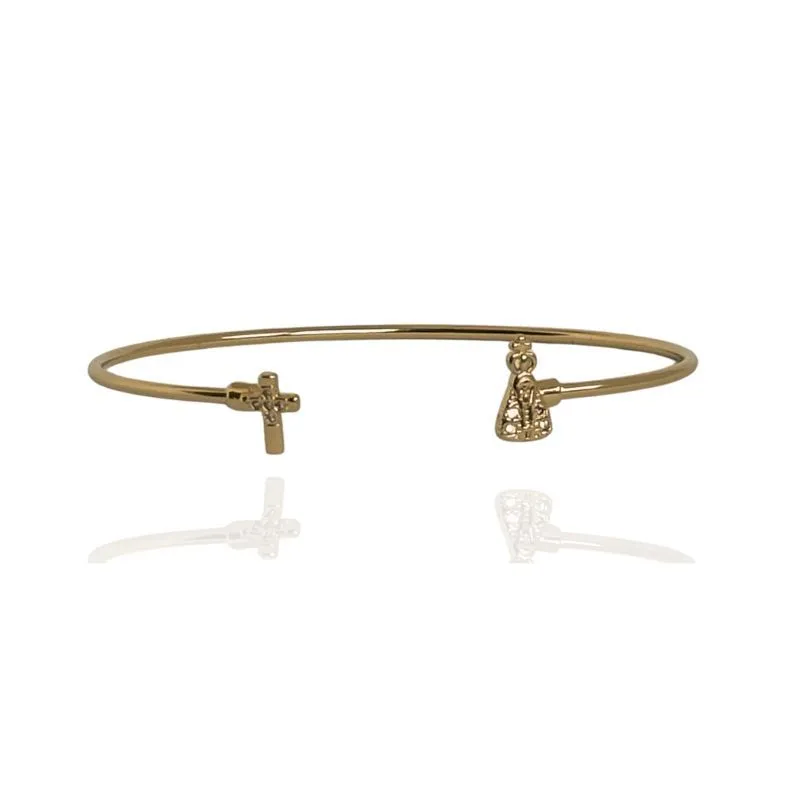 BRACELETE FINO CRUZ E NOSSA SENHORA NAS PONTAS