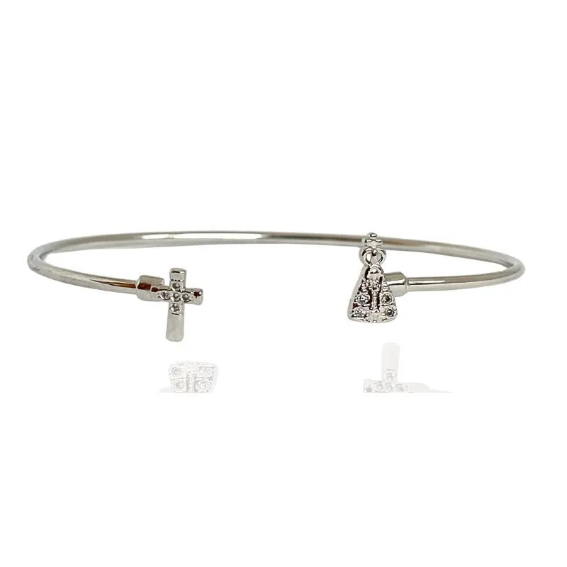 BRACELETE FINO CRUZ E NOSSA SENHORA NAS PONTAS