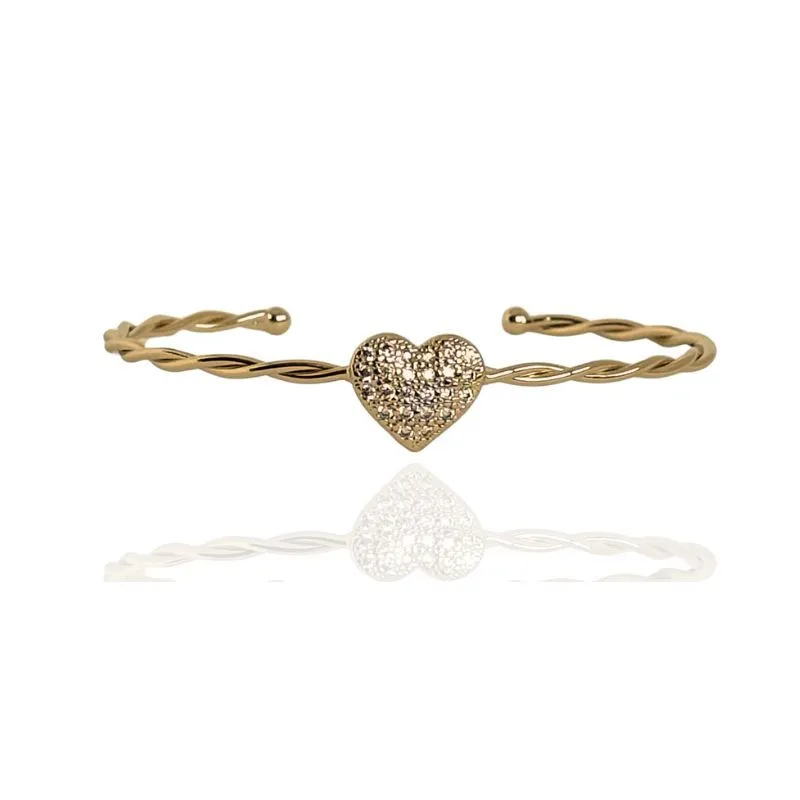 BRACELETE TRANÇADO COM CORAÇÃO CRAVEJADO