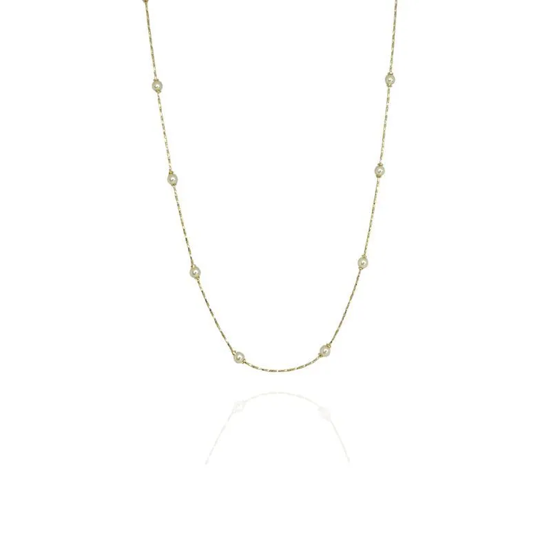 COLAR LONGO CORRENTE DIAMANTADA E PÉROLAS