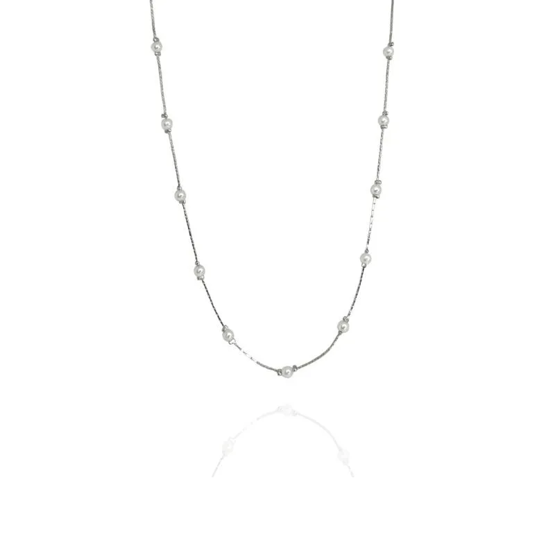 COLAR LONGO CORRENTE DIAMANTADA E PÉROLAS