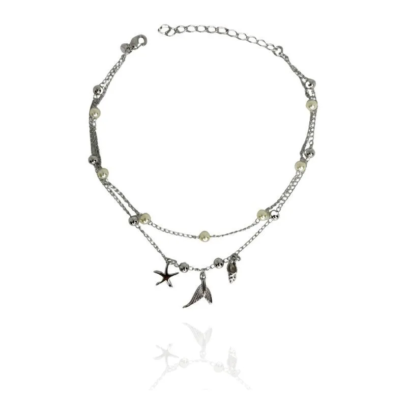 TORNOZELEIRA DUPLA PINGENTES MAR