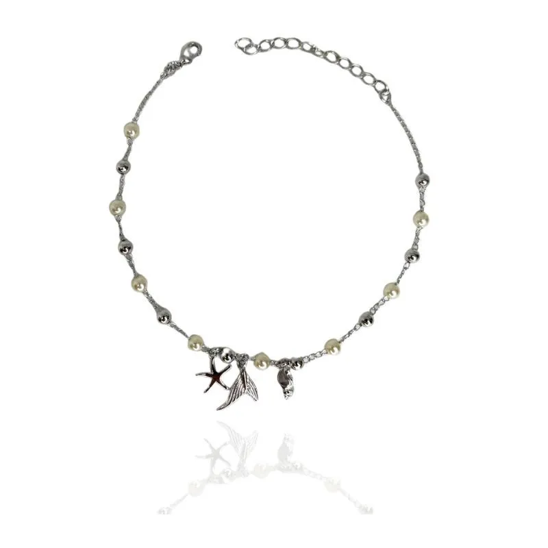 TORNOZELEIRA PINGENTE MAR COM BOLAS E PÉROLAS
